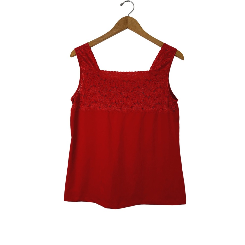 Christopher & Banks Lace Tank Top Womens 14W 1X Red Orange Feminine Layering